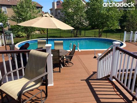 Concrete pool deck with grass accent wooden pool deck design composite pool decking and timber screening Pool Deck Ideas for Chicagoland Homeowners | Archadeck ...