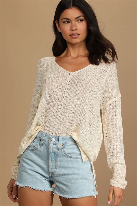 Cream Knit Sweater Loose Knit Top Pullover Sweater Top Lulus