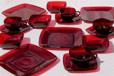Ai white round square dinner plates ₹ 75/piece. vintage Royal Ruby red glass dishes, Anchor Hocking Charm ...