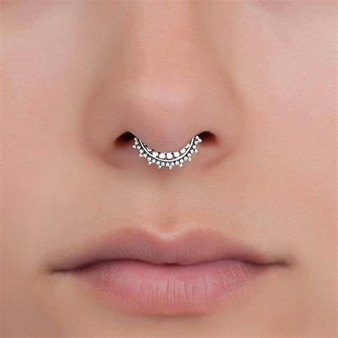 Tiny Fake Septum Nose Ring Tribal Faux Clip On Non Pierced Septum Cuff