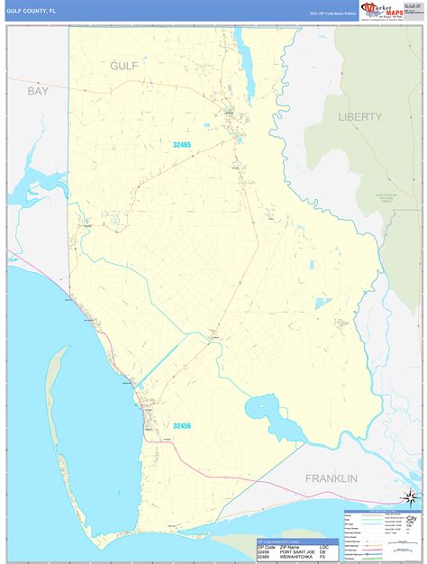 Gulf County Fl Zip Code Wall Map Basic Style By Marketmaps Mapsales
