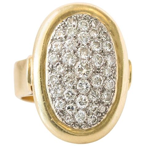 1950s Pave Diamond And 18 Karat Yellow Gold Oval Cocktail Ring At