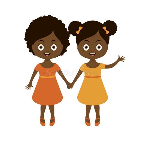 Two Cute African American Little Girls Holding Hands Icon Vector Stock