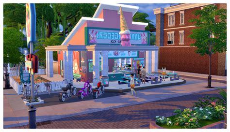 An Animated Image Of A Small Ice Cream Shop In The Middle Of A City Street