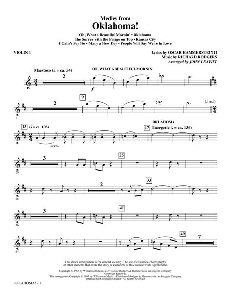 Rodgers And Hammerstein Oklahoma Medley Arr John Leavitt Violin 1 699 Oklahoma Vocal