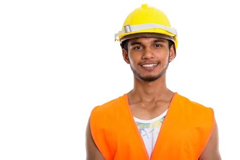 Premium Photo Young Happy Indian Man Construction Worker Smiling