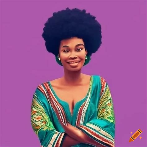 confident woman in dashiki and afro hairstyle on craiyon