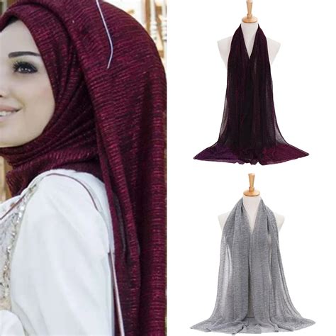 shimmer pleated hijab scarf plain shiny crinkle shawl fashion muslim hijabs women maxi veils
