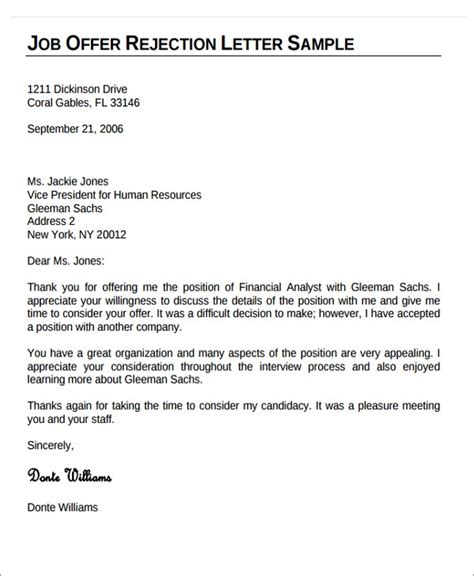14 Formal Rejection Letters Free Sample Example Format Download