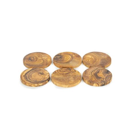 Olive Wood Drink Coasters Set Of 6 Handmade Round Coasters With Round