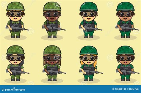 Vector Illustration Of Cute Soldier Cartoon With Vest Holding Gun