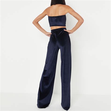 Missguided Tall Navy Bandeau Top And Wide Leg Trousers Co Ord Set