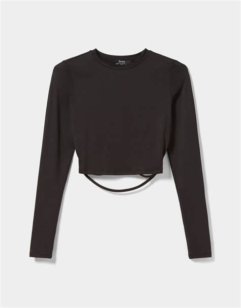 long sleeve t shirt with rings and straps at the back woman bershka