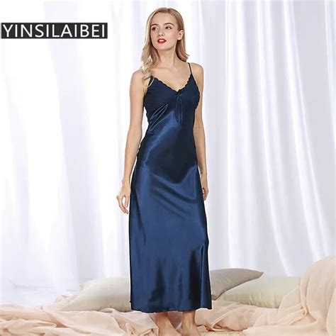 Yinsilaibei Sleepwear Long Silky Satin Nightgown Sexy Plus Size