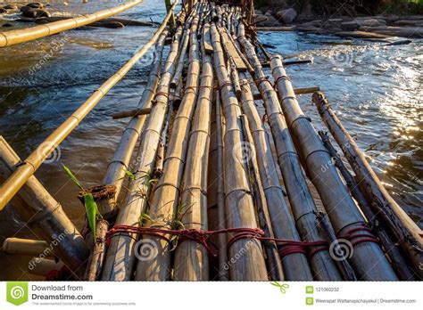 Bamboo Bridge On River Stock Photo Image Of Nature 121060232