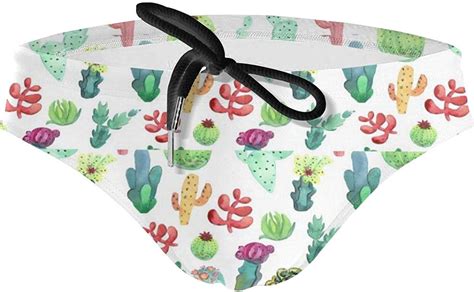 Men S Swim Briefs Watercolor Cactus With Flowers Bikini Sport Swimsuit