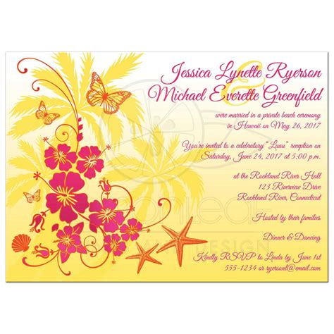 Wedding flowers have been with us since the beginning of time. Post Wedding Reception Invitation | Yellow, Fuchsia ...