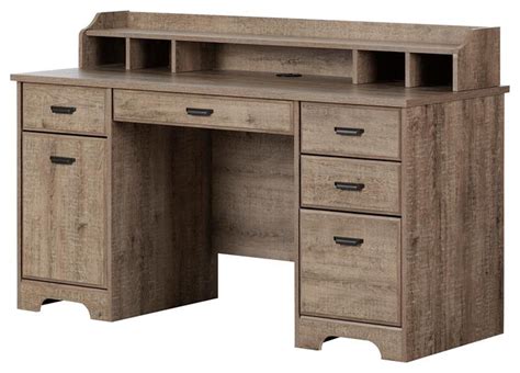 Versa Computer Office Desk With Power Bar Weathered Oak South Shore