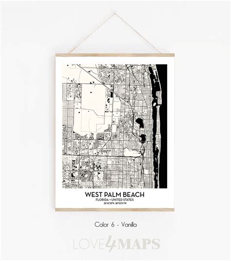 West Palm Beach Fl City Map Poster Print Wall Art Decor West Etsy