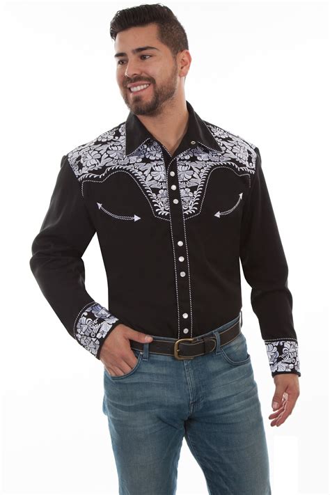 Mens Clothing S 28 Mens Scully Floral Embroidered Western Cowboy
