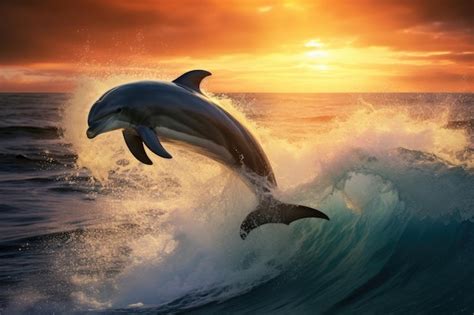 Premium Ai Image Dolphins Jumping Out Of The Ocean At Sunset 3d