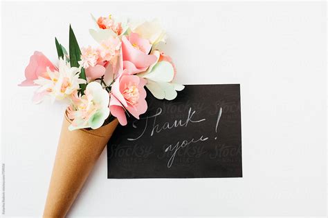 Paper Flower Bouquet With Thank You Note By Stocksy Contributor