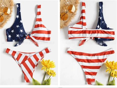 Summer Fashion Sexy Bikini Bathing Suit National Flag Movement Fission Have Breast Implants