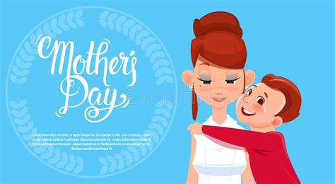 happy mother day son embracing mom spring holiday greeting card banner stock vector