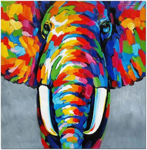 Genuine Hand Painted Modern Abstract Elephant Fine Art Oil Painting On