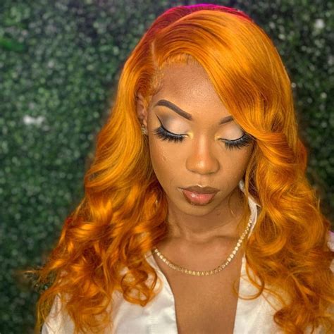 134 Transparent Lace Frontal Wig Ginger Orange Color Wig Body Wave