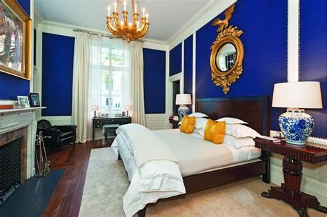 You really just can't go wrong in this bedroom, a striped textile over the headboard, a striped inset on the custom linen ottoman (with a. thefoodogatemyhomework | Cobalt blue bedrooms, Blue ...