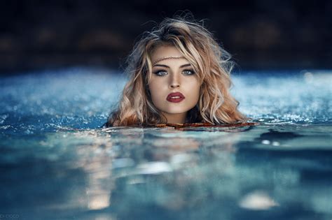 Wallpaper Face Women Model Blonde Water Blue Underwater Fashion Emotion Person