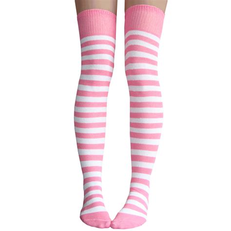 Pink And White Striped Thigh Highs Thigh High Socks Striped Thigh High