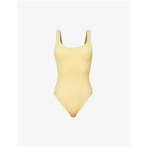 Hunza G Nile Square Neck Crinkle Textured Swimsuit Butter Editorialist