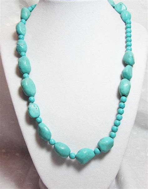 Chunky Turquoise Necklace Beaded Nuggets And Rounds By Luvabead