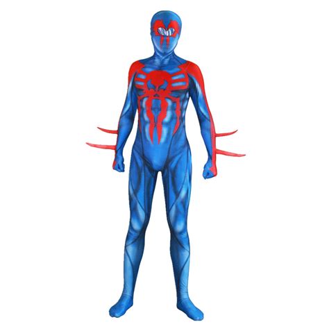 new high quality blue spider man 2099 costume with mirror lens 3d print muscle shade spiderman