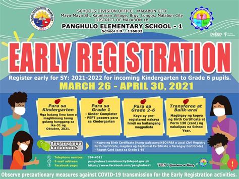 Early Registration For School Year 2021 2022 Panghulo Es 1