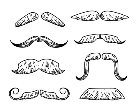 Mustache Set Vector Icon In Doodle Style Simple Black Illustration Of
