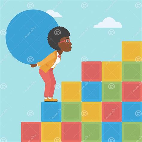 Woman Carrying Concrete Ball Uphill Stock Vector Illustration Of Person Flat 74505882