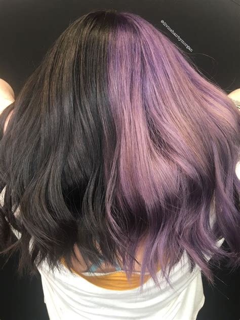 Half Purple Half Black Two Color Hair Split Dyed Hair Hair Color For Black Hair