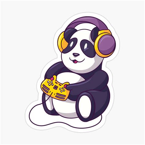 Gamer Panda Glossy Sticker By Manstrations In 2020 Cartoon Panda