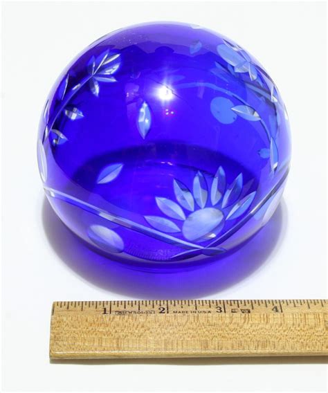 Vintage Bohemian Czech Cobalt Blue Cut To Clear Crystal Glass Ball Paperweight Ebay