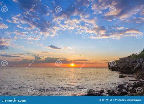 Sunset Over The Seacoast Skyline Stock Image Image Of Line Gorgeous