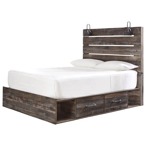 Benchcraft Drystan Rustic Queen Storage Bed With 4 Drawers And Industrial