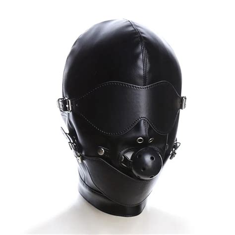 Fetish Hood Headgear With Mouth Ball Gag PU Leather BDSM Bondage Sex Mask Hood Toys Adult Games