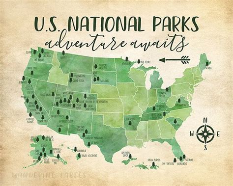 Us National Parks Map Adventure Mountains Parks Rivers Etsy In 2023