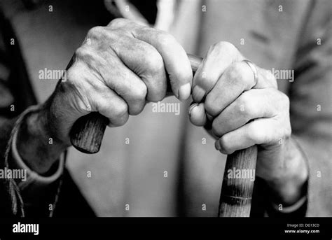 Old Man Holding Walking Stick Black And White Stock Photos And Images Alamy