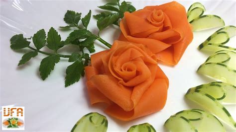 Eye Catching Carrot Rose Flower And Cucumber Leafs Garnish Vegetable