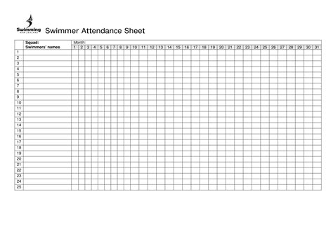 Swimmer Attendance Sheet Excel Attendance Sheet Attendance Sheet