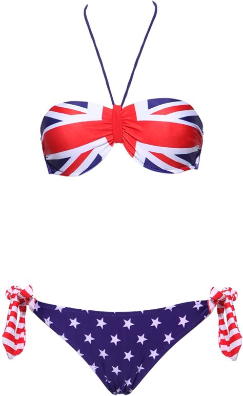 Sexy Women Push Up Padded Bra British Uk Flag Print Bandeau Top Bikini